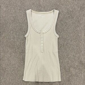 Aerie White and Cream Ribbed Sleeveless Tank Top